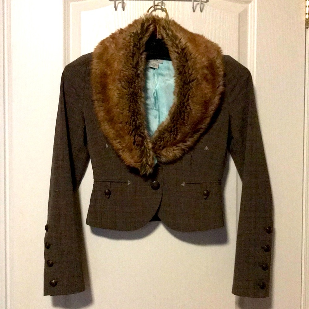 Guess Jeans Authentic Stretch Cropped Plaid Small Blazer